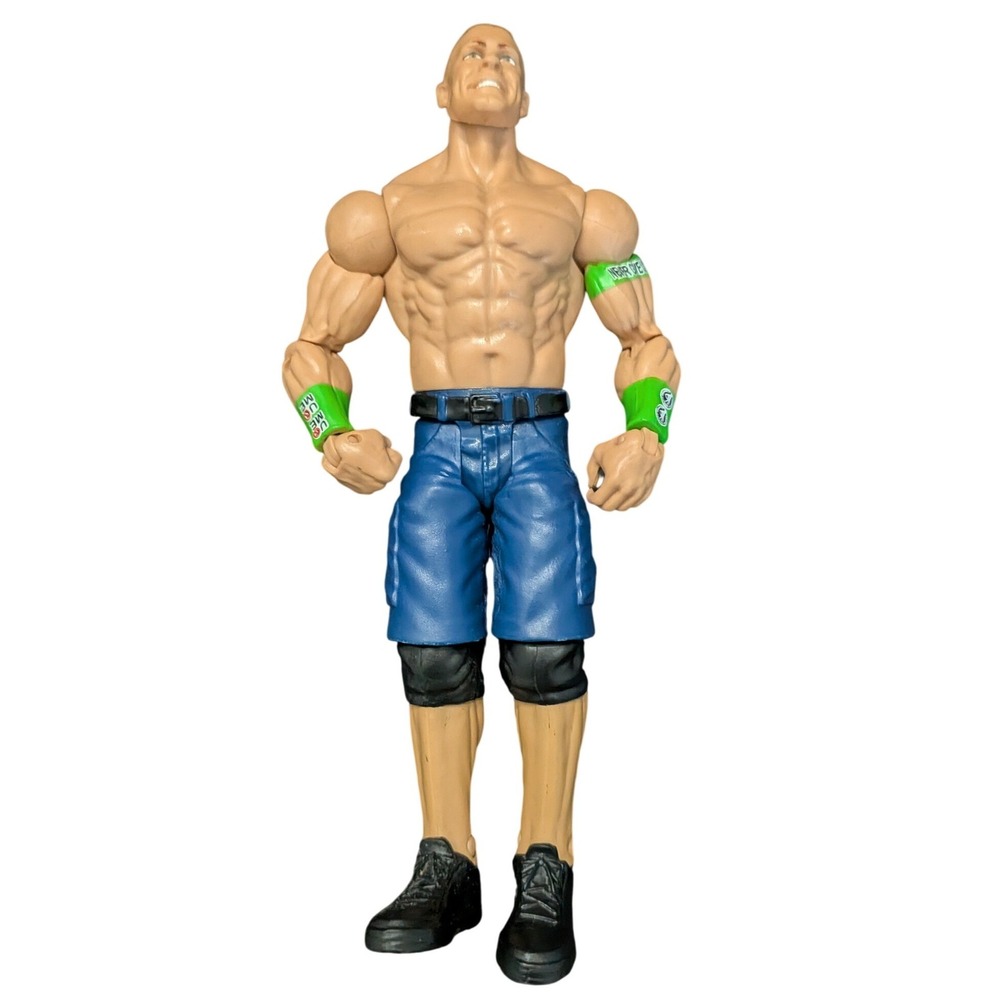 WWE Mattel John Cena Action Figure Blue Shorts Green Never Give Up Armbands